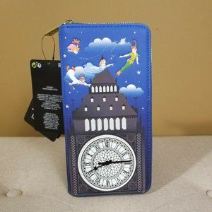 Loungefly Disney Peter Pan Clock Glow in the Dark Zip Around Wallet NEW